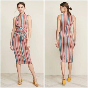 NEW Alice + Olivia Delora Mock Neck Fitted Stripe Midi Dress $395